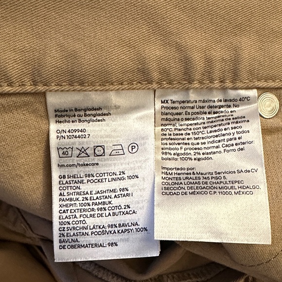 H&M Men's Khaki Cotton Slim Fit Chinos 34x32 - Picture 7 of 8